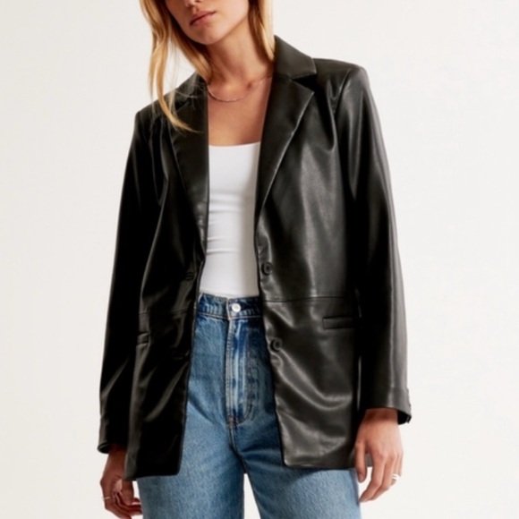 Abercrombie & Fitch Vegan Leather Blazer Black Women’s Small Retail $140 - Picture 2 of 9